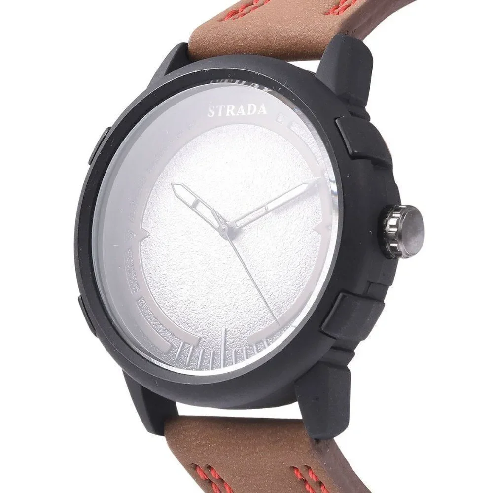 STRADA Watch Brown Faux Leather Straps